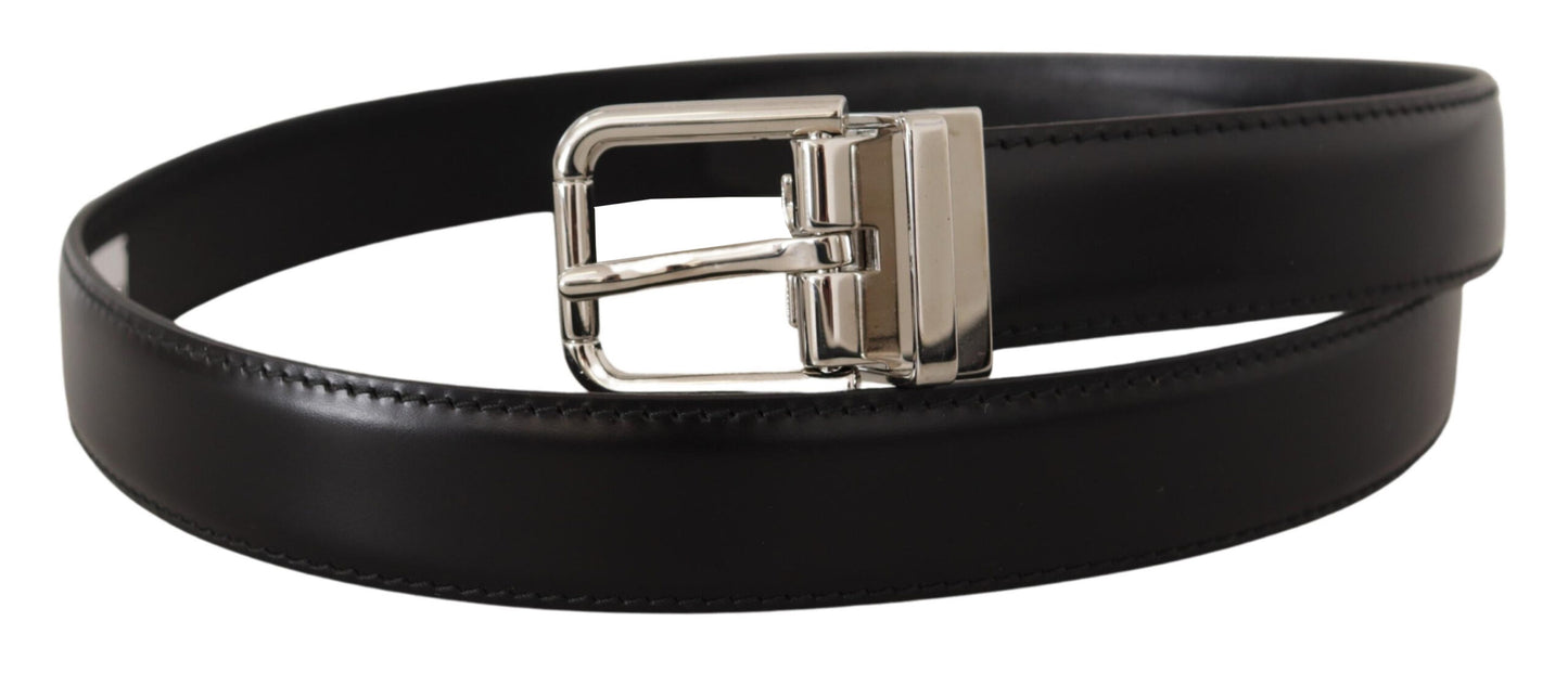 Dolce &amp; Gabbana Ceinture à boucle en métal gravé avec logo en cuir de veau noir