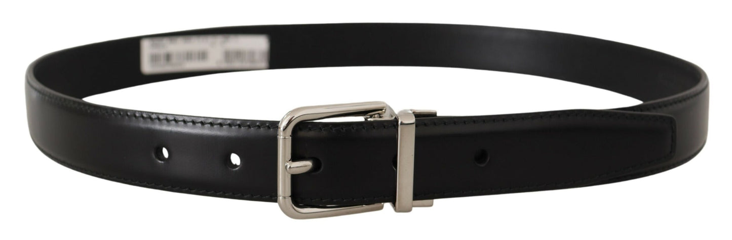 Dolce &amp; Gabbana Ceinture à boucle en métal gravé avec logo en cuir de veau noir