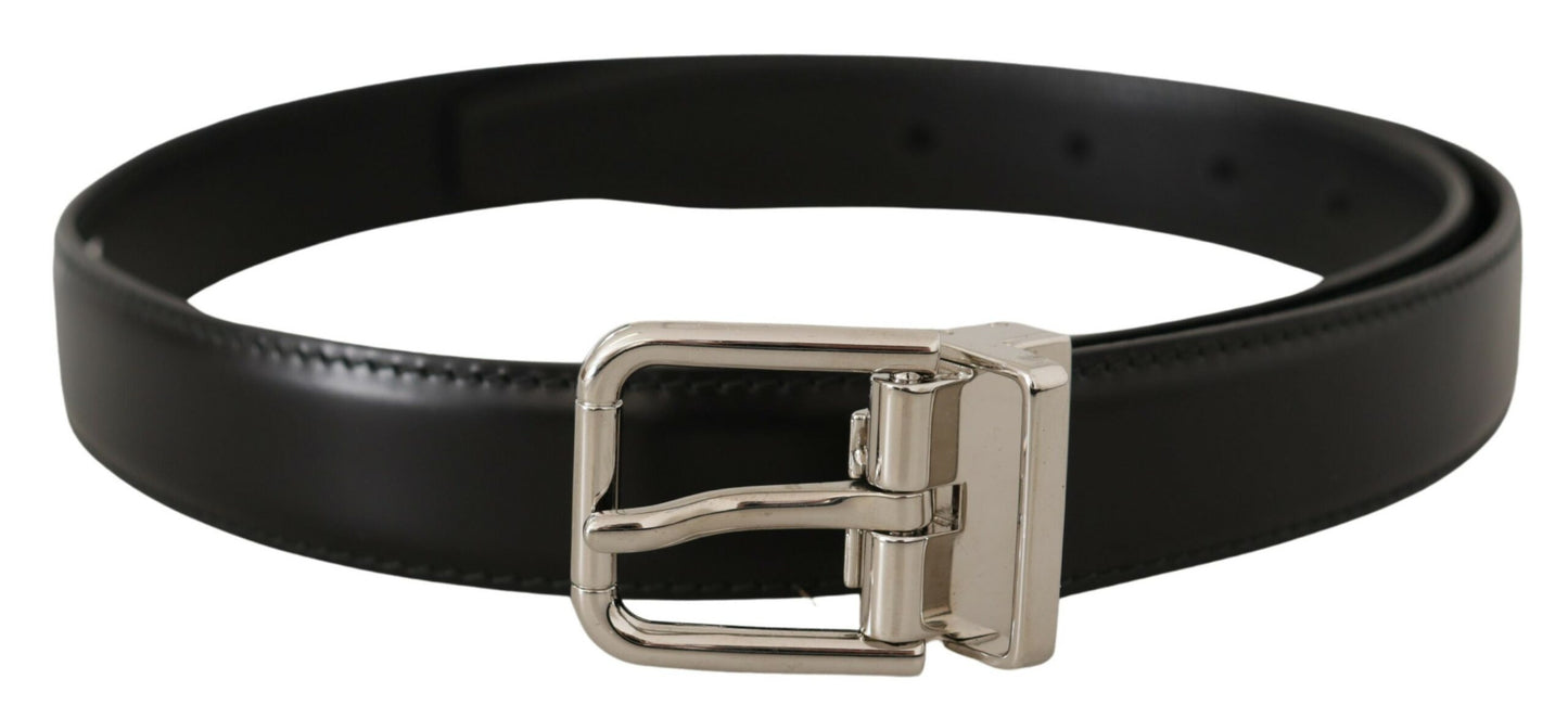 Dolce &amp; Gabbana Ceinture à boucle en métal gravé avec logo en cuir de veau noir