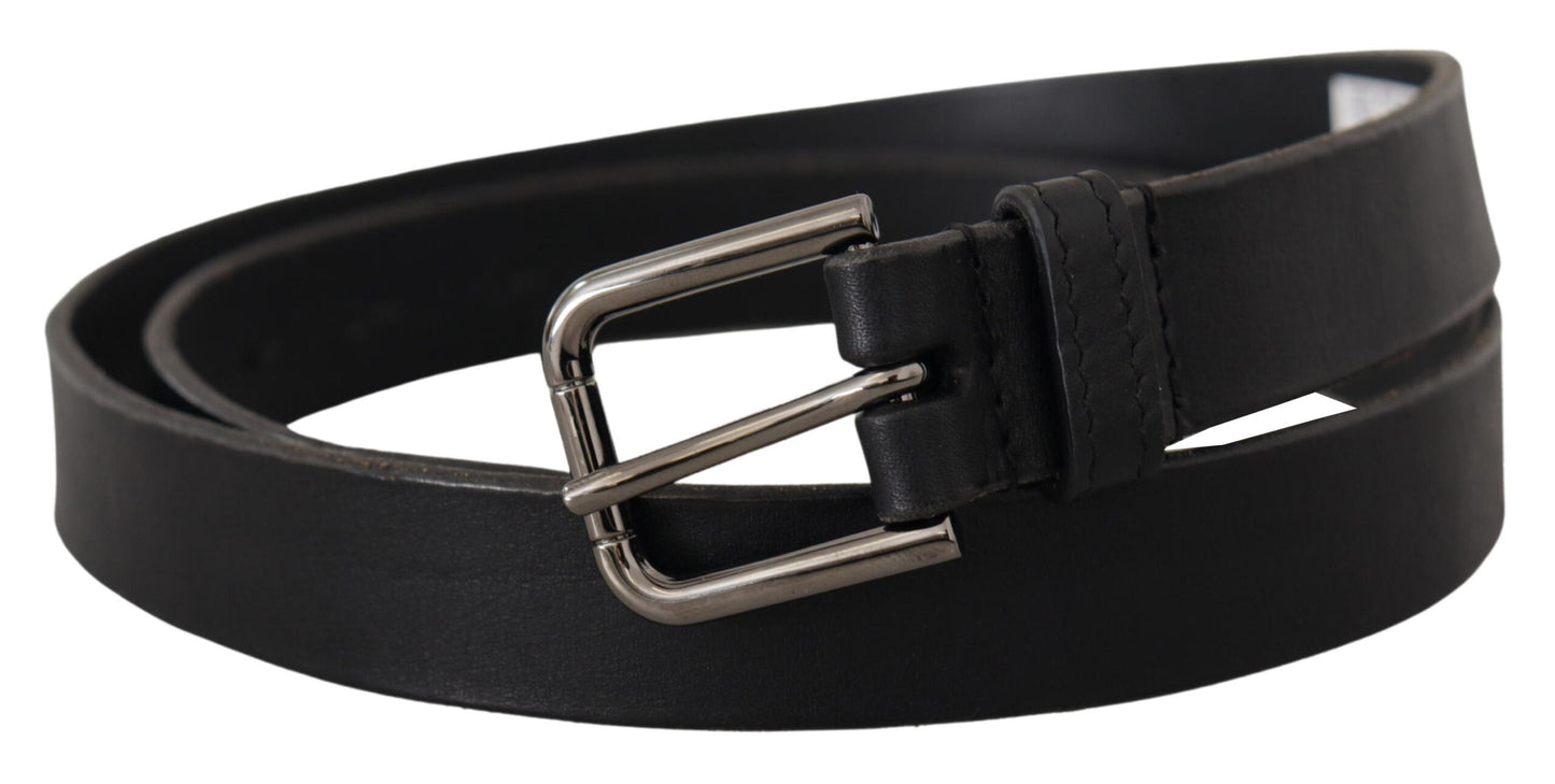 Dolce &amp; Gabbana Ceinture à boucle en métal gravé avec logo en cuir de veau noir