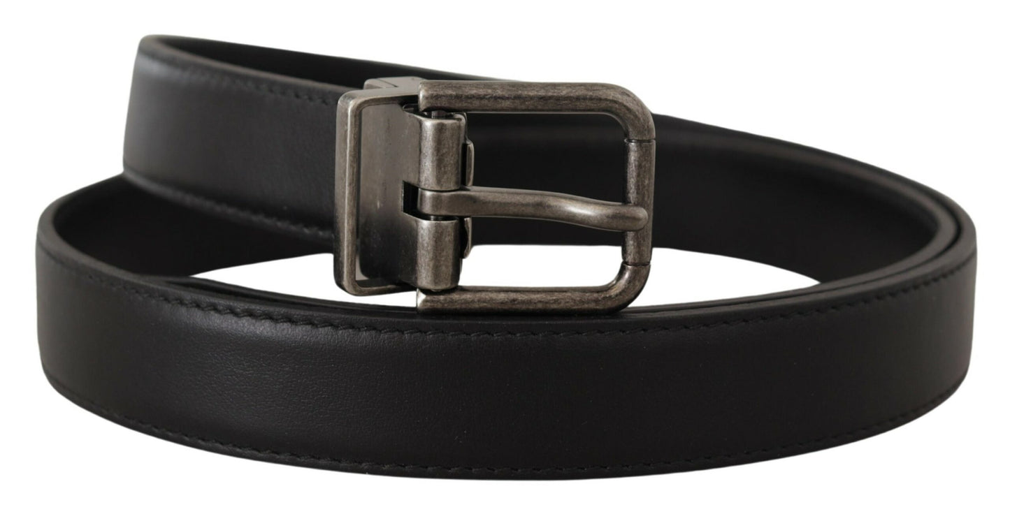 Dolce &amp; Gabbana Ceinture à boucle en métal avec logo vintage en cuir uni noir