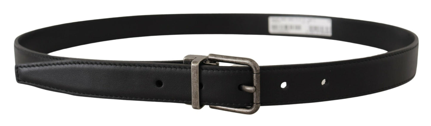 Dolce &amp; Gabbana Ceinture à boucle en métal avec logo vintage en cuir uni noir