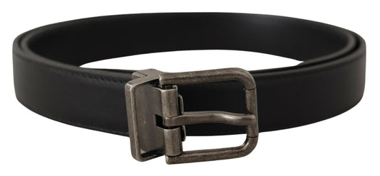 Dolce &amp; Gabbana Ceinture à boucle en métal avec logo vintage en cuir uni noir