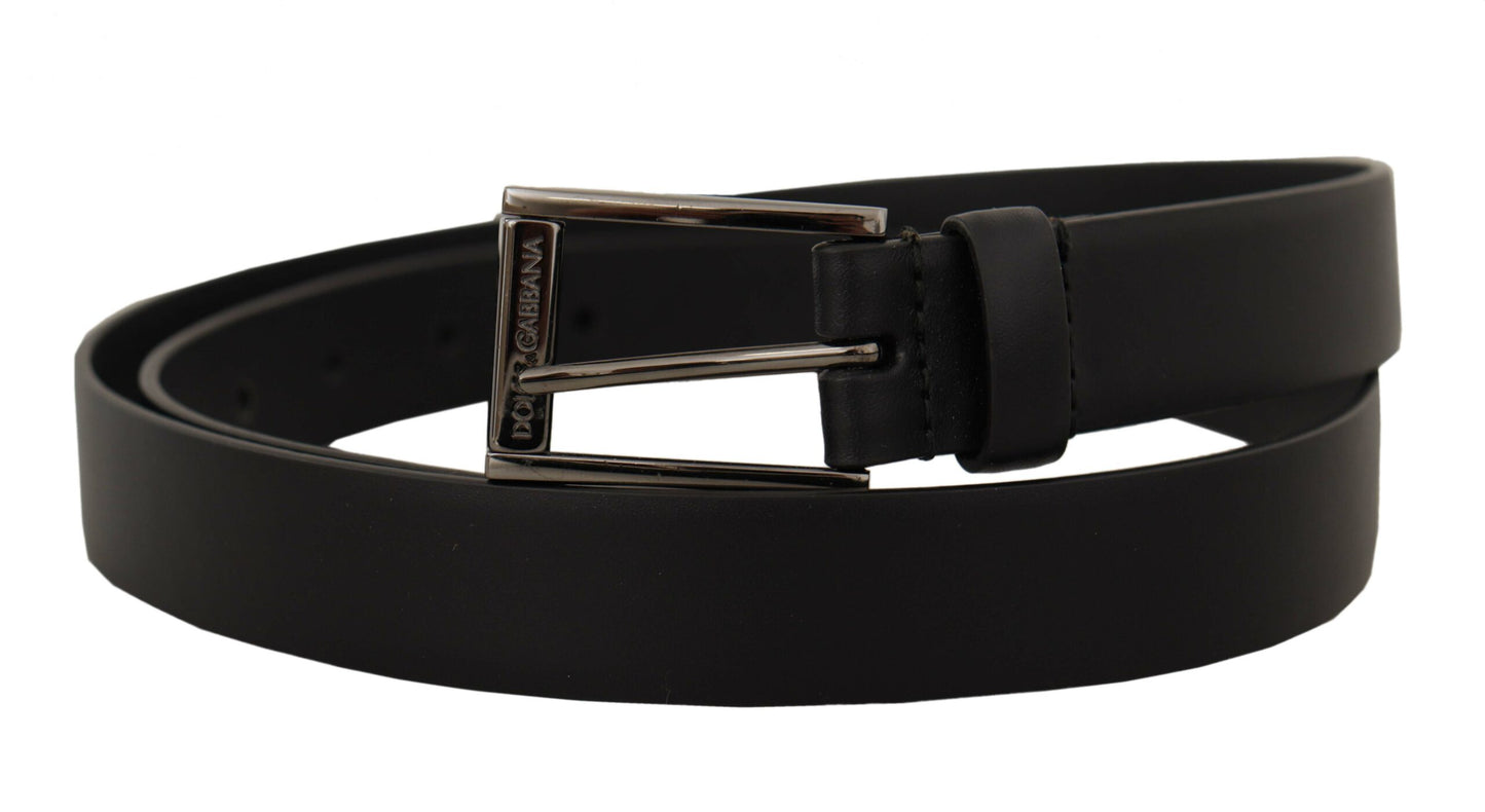 Dolce &amp; Gabbana Ceinture à boucle avec logo en acier vintage en cuir de veau noir