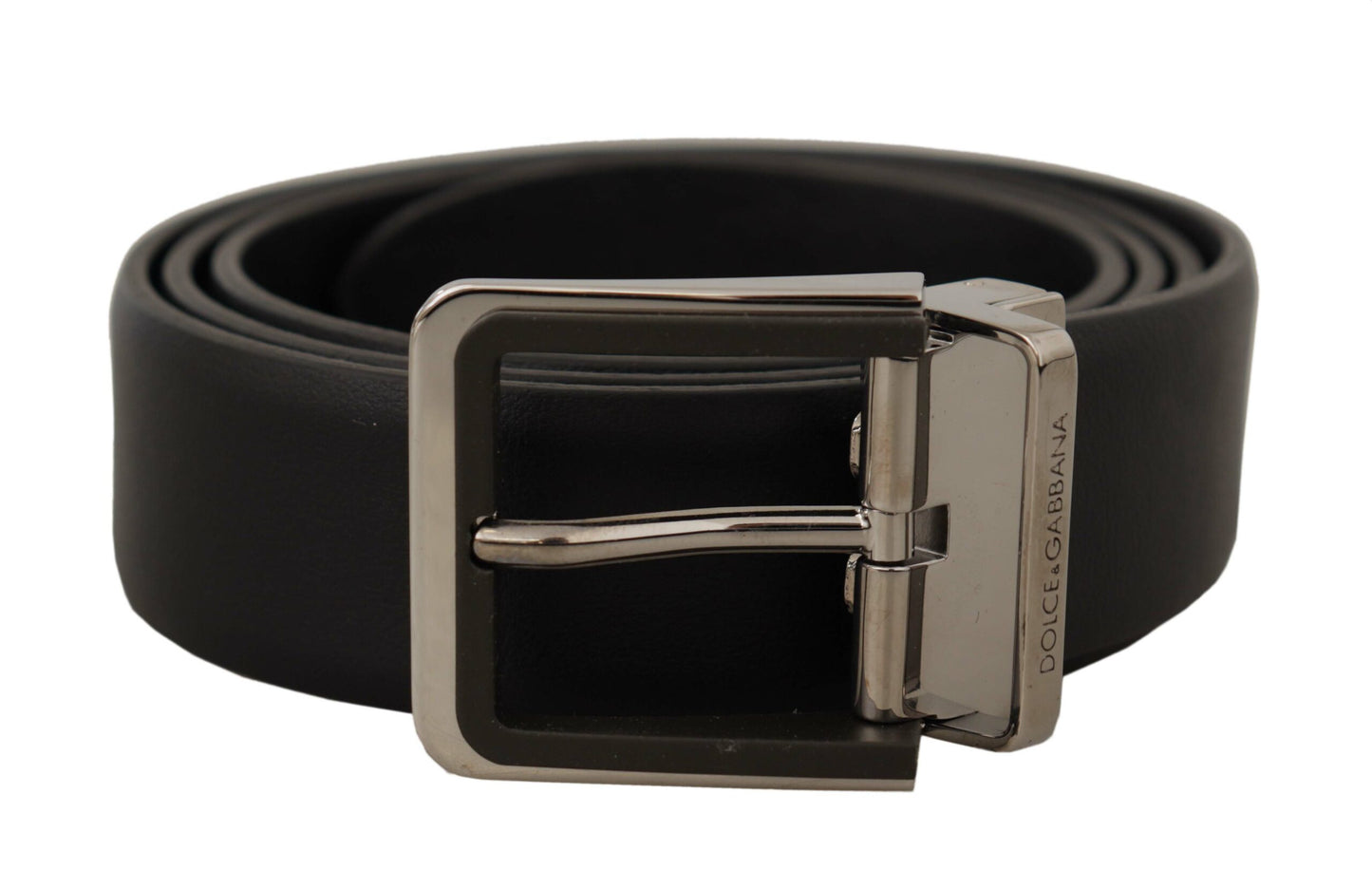 Dolce &amp; Gabbana Ceinture à boucle en métal gravé avec logo en cuir de veau noir