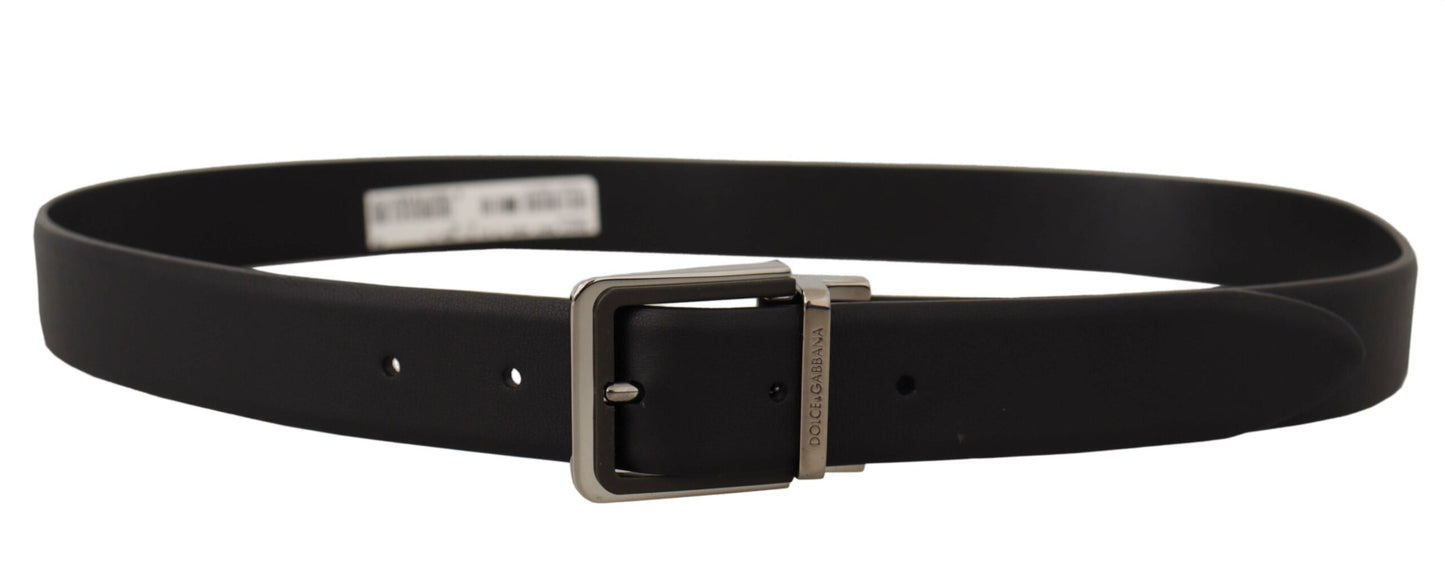 Dolce &amp; Gabbana Ceinture à boucle en métal gravé avec logo en cuir de veau noir