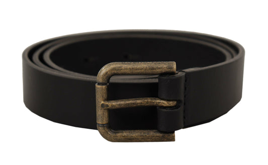 Dolce &amp; Gabbana Ceinture à boucle en métal en laiton avec logo en cuir de veau noir