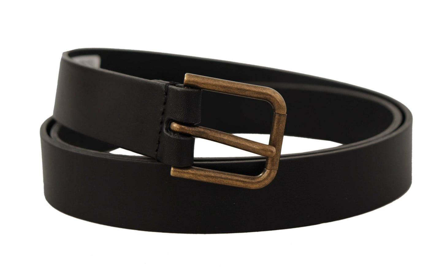 Dolce &amp; Gabbana Ceinture à boucle gravée en cuir de veau noir avec logo en laiton