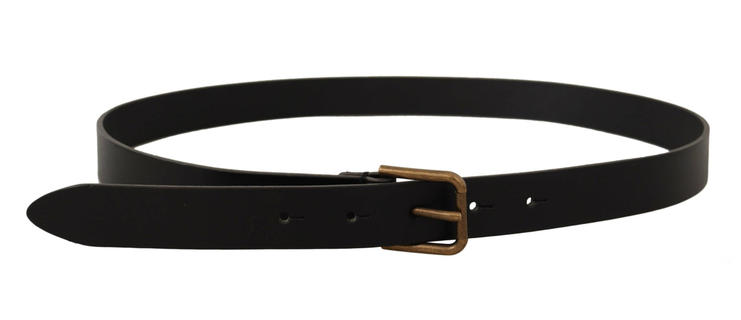 Dolce &amp; Gabbana Ceinture à boucle gravée en cuir de veau noir avec logo en laiton