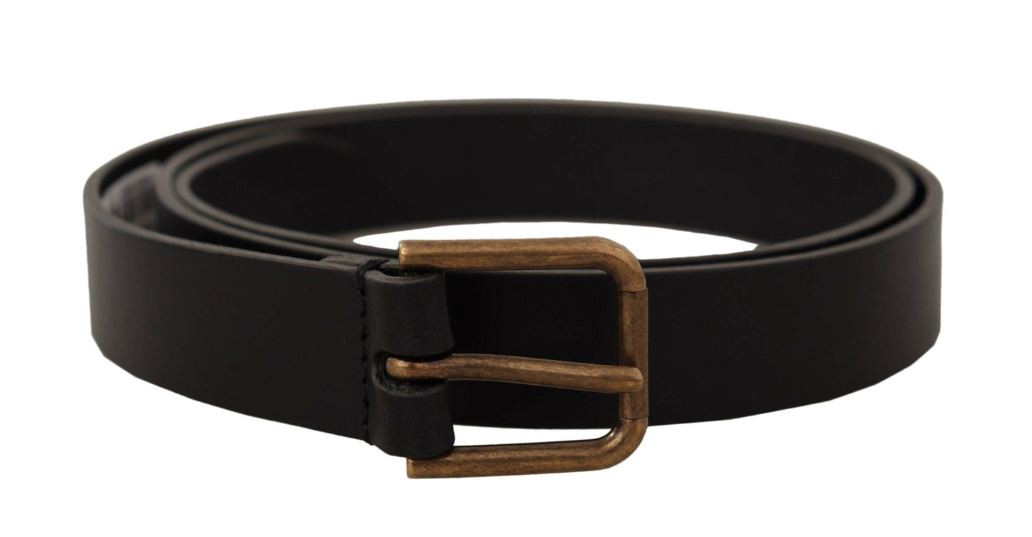 Dolce &amp; Gabbana Ceinture à boucle gravée en cuir de veau noir avec logo en laiton