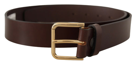 Dolce &amp; Gabbana Ceinture à boucle dorée en cuir de veau uni marron