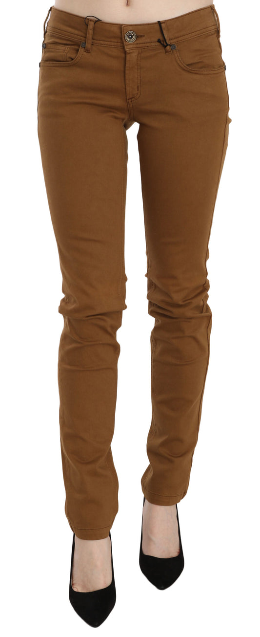 PLEIN SUD Jean skinny taille moyenne en coton marron coupe slim