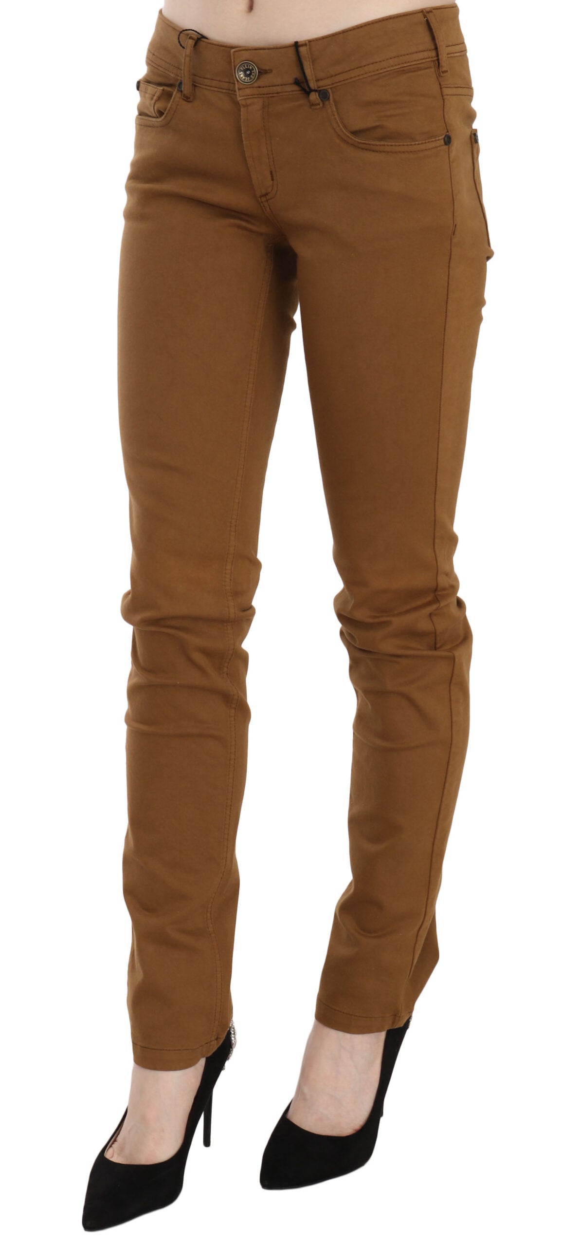 PLEIN SUD Braune Skinny-Jeans aus Baumwolle mit mittlerer Taille und schmaler Passform