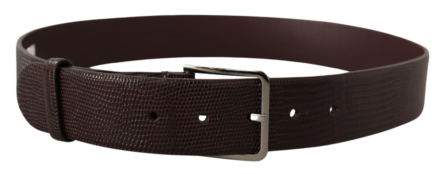 Dolce &amp; Gabbana Ceinture en cuir de veau marron foncé avec logo argenté et boucle en métal