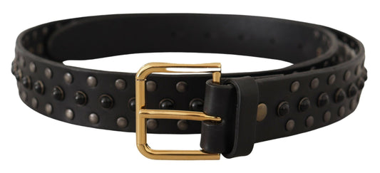 Dolce &amp; Gabbana Ceinture à boucle en métal doré cloutée en cuir noir