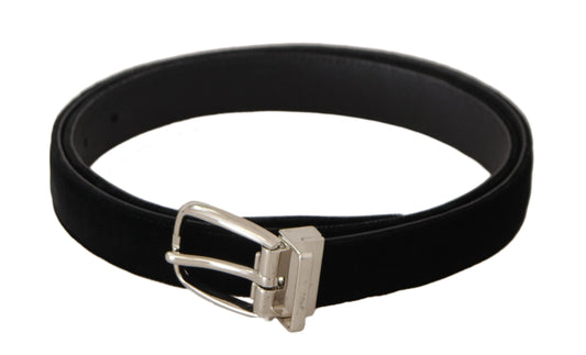 Dolce &amp; Gabbana Ceinture à boucle en métal argenté en velours décontracté noir