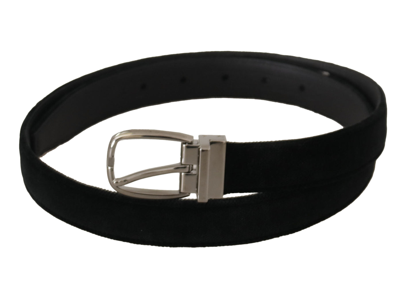 Dolce &amp; Gabbana Ceinture à boucle en métal argenté en velours classique noir