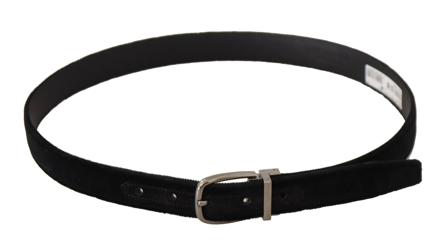 Dolce &amp; Gabbana Ceinture à boucle en métal argenté en velours classique noir