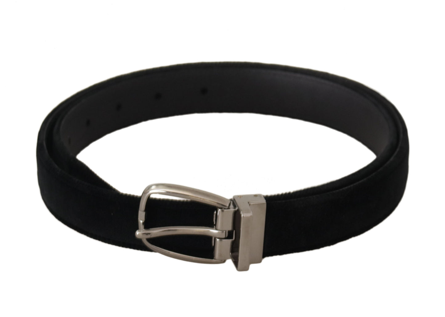 Dolce &amp; Gabbana Ceinture à boucle en métal argenté en velours classique noir