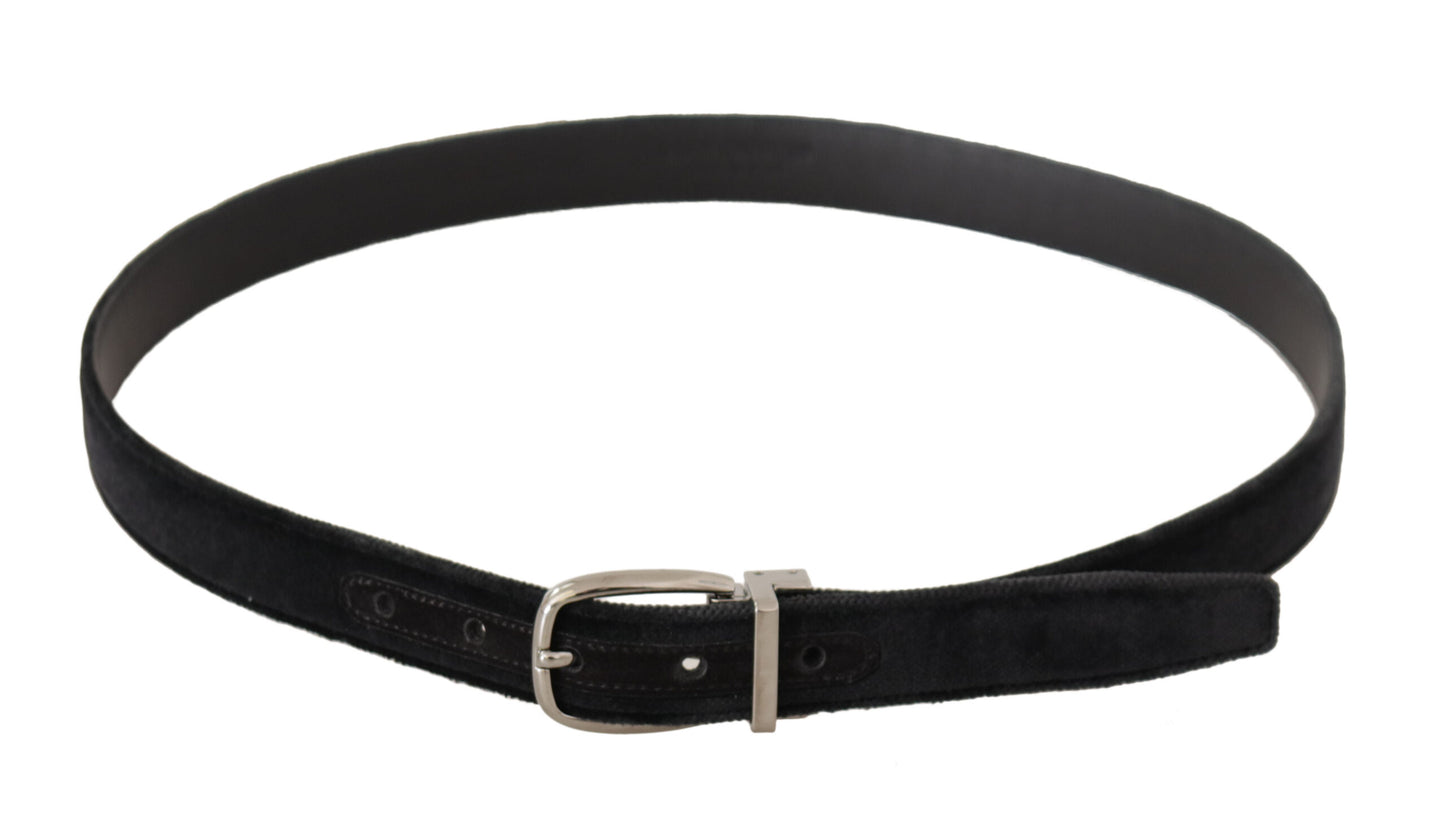 Dolce &amp; Gabbana Ceinture à boucle en métal avec logo argenté en velours noir