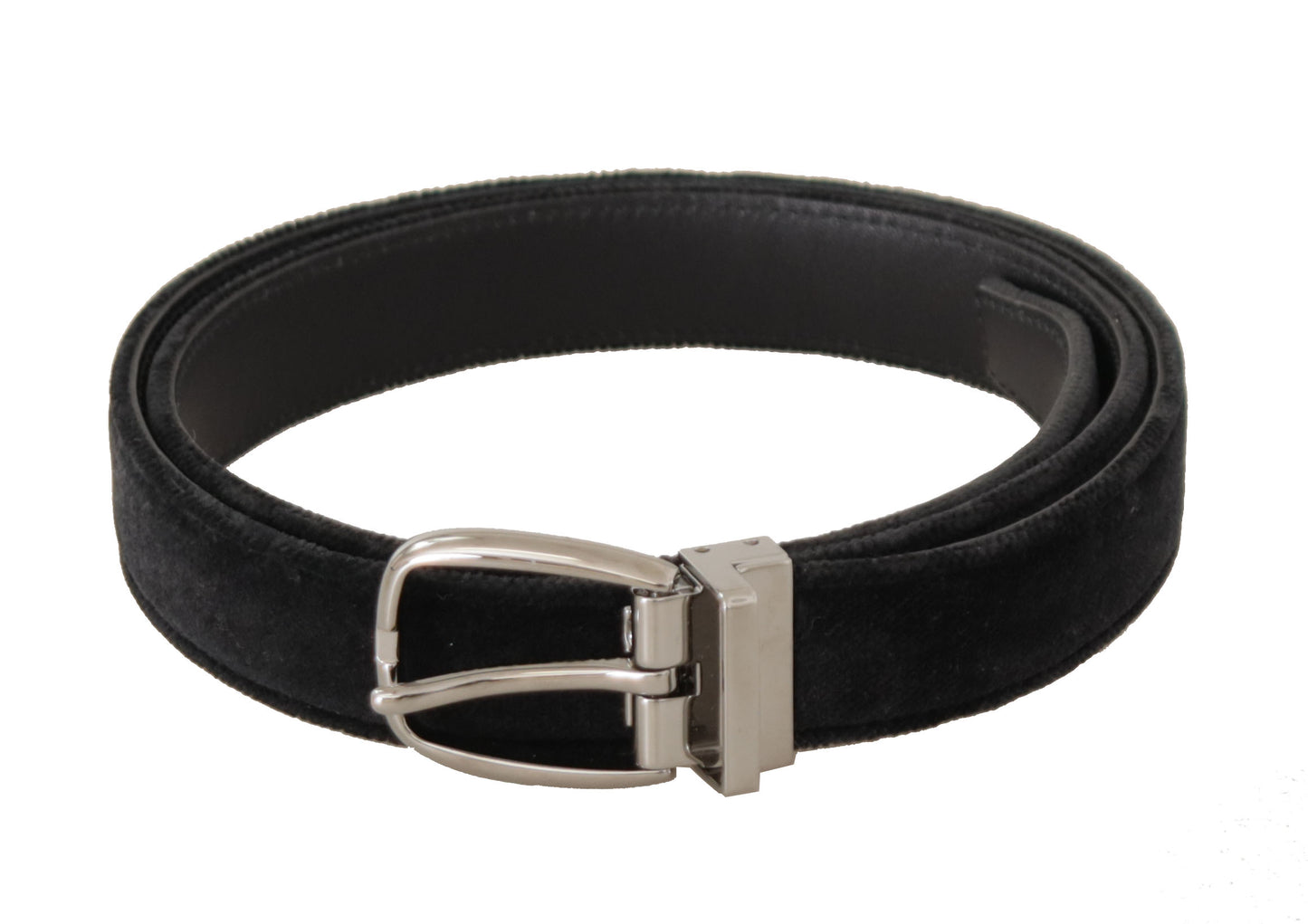 Dolce &amp; Gabbana Ceinture à boucle en métal avec logo argenté en velours noir