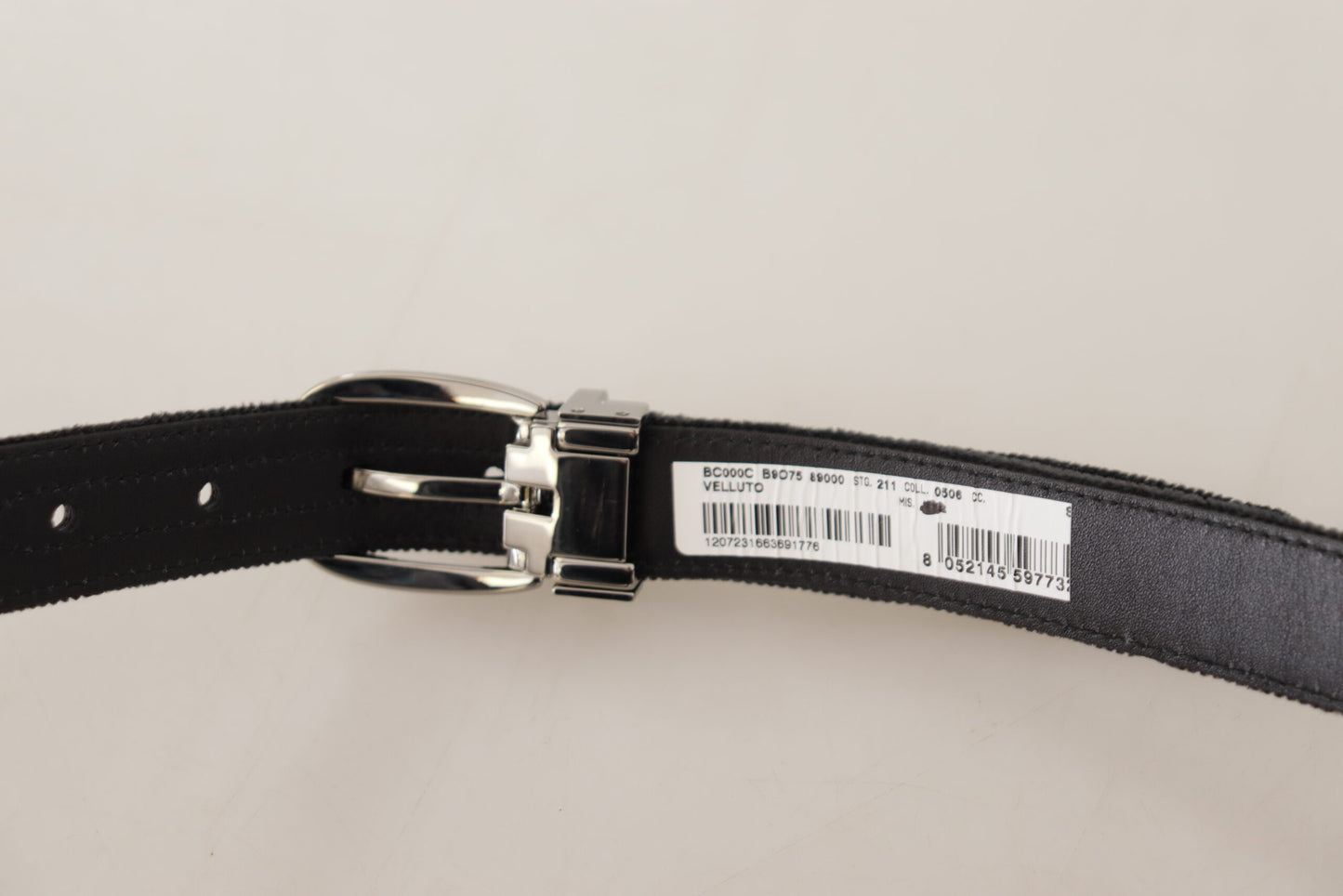 Dolce &amp; Gabbana Ceinture à boucle en métal avec logo argenté en velours noir