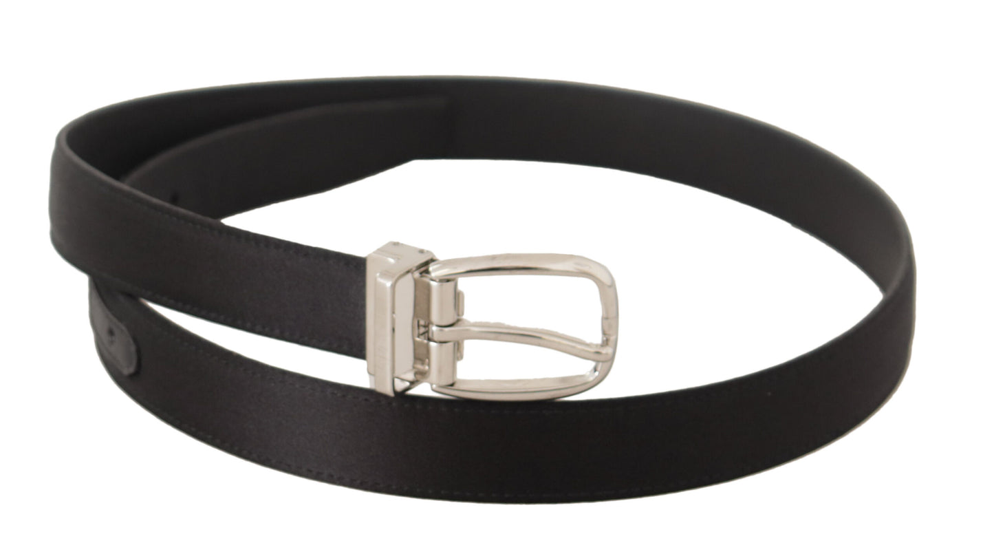 Dolce &amp; Gabbana Ceinture à boucle en métal avec logo argenté en cuir et toile noire