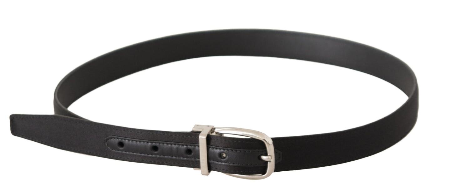 Dolce &amp; Gabbana Ceinture à boucle en métal avec logo argenté en cuir et toile noire