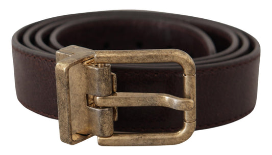 Dolce &amp; Gabbana Ceinture à boucle en métal avec logo vintage en cuir de veau marron