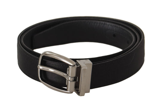 Dolce &amp; Gabbana Ceinture à boucle en métal avec logo argenté en cuir de veau noir