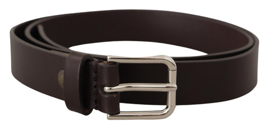 Dolce &amp; Gabbana Ceinture à boucle en métal avec logo en cuir de veau marron foncé