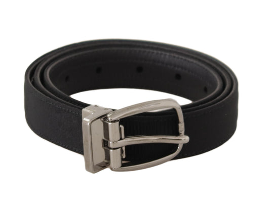 Dolce &amp; Gabbana Ceinture à boucle en métal argenté en cuir gros-grain noir