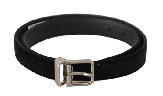 Dolce &amp; Gabbana Ceinture à boucle avec logo en métal argenté et velours décontracté noir