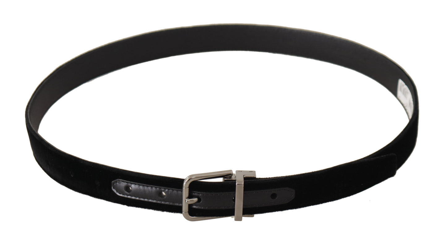 Dolce &amp; Gabbana Ceinture à boucle en métal avec logo argenté en velours noir