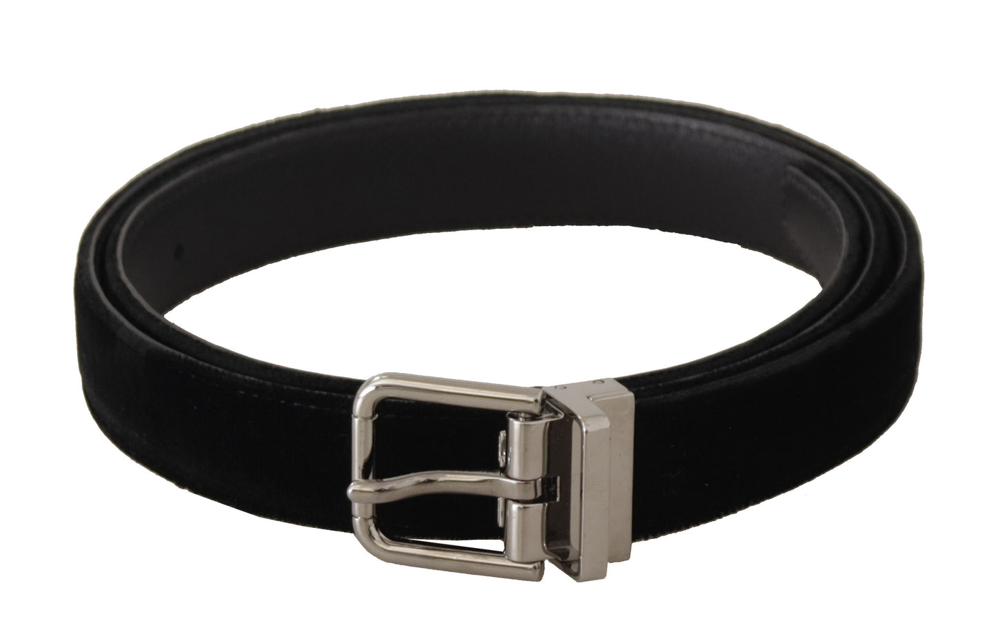 Dolce &amp; Gabbana Ceinture à boucle en métal avec logo argenté en velours noir