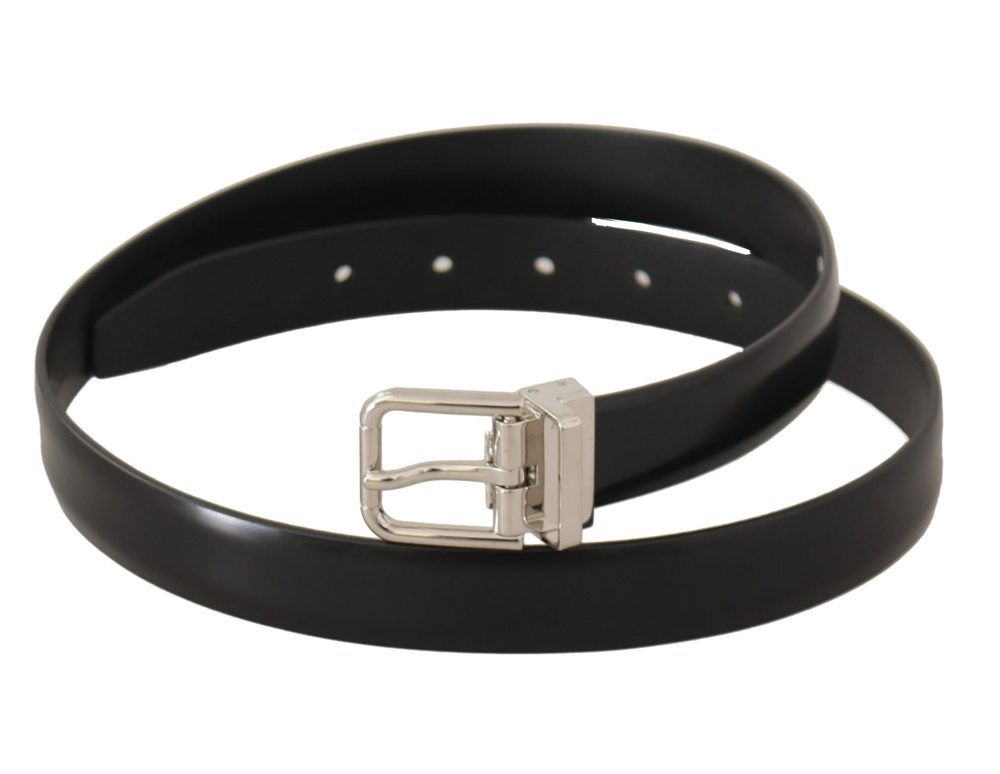 Dolce &amp; Gabbana Ceinture à boucle avec logo en métal argenté en cuir de veau noir