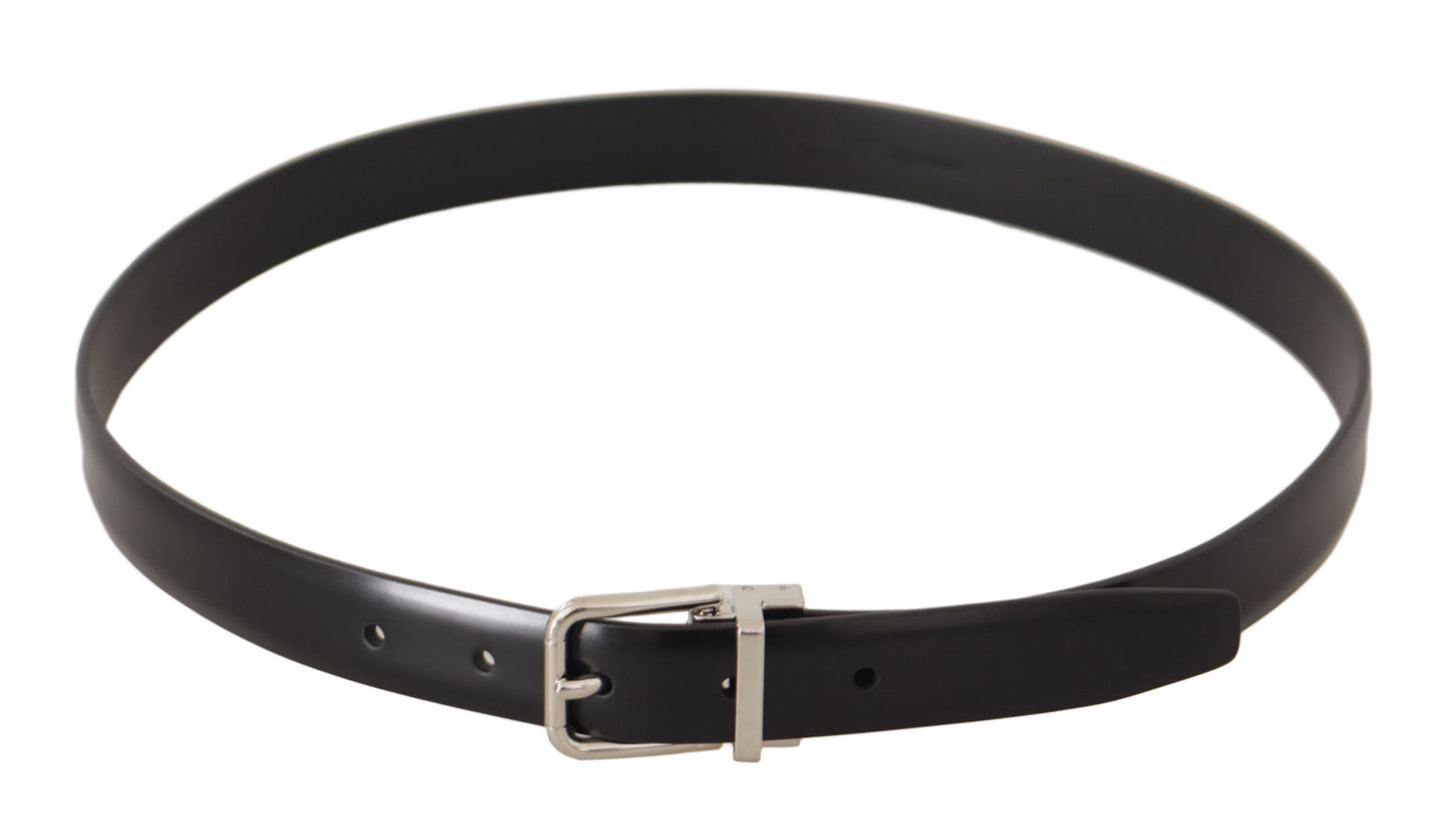 Dolce &amp; Gabbana Ceinture à boucle avec logo en métal argenté en cuir de veau noir