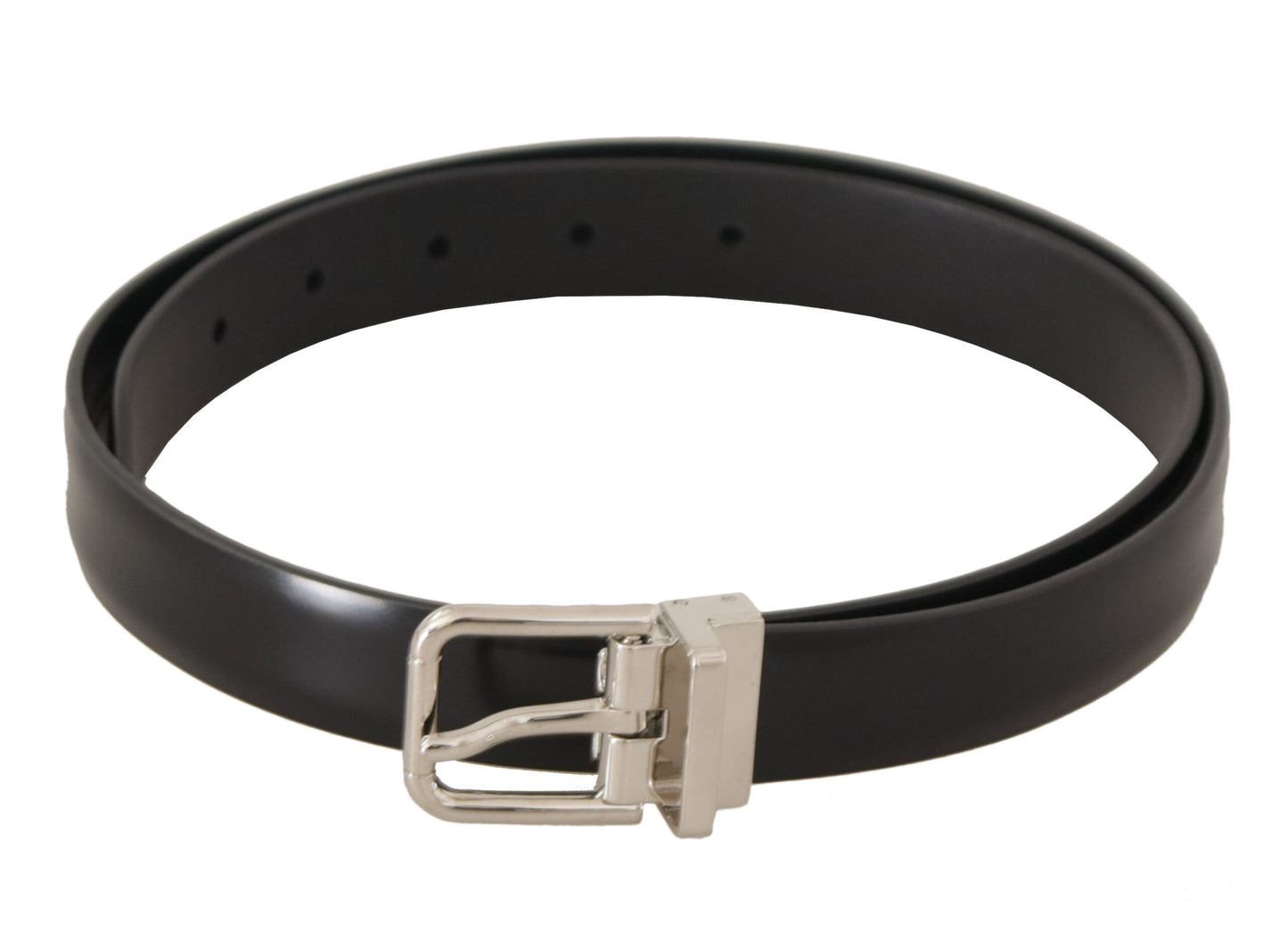 Dolce &amp; Gabbana Ceinture à boucle avec logo en métal argenté en cuir de veau noir