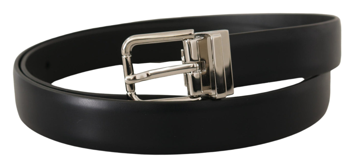 Dolce &amp; Gabbana Ceinture à boucle avec logo en métal argenté en cuir de veau noir