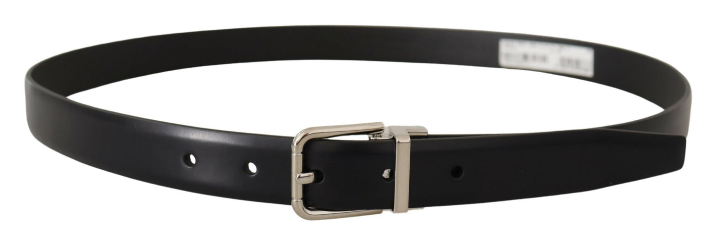 Dolce &amp; Gabbana Ceinture à boucle avec logo en métal argenté en cuir de veau noir