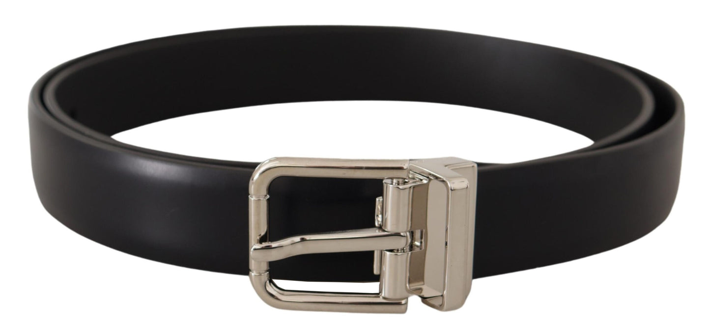 Dolce &amp; Gabbana Ceinture à boucle avec logo en métal argenté en cuir de veau noir