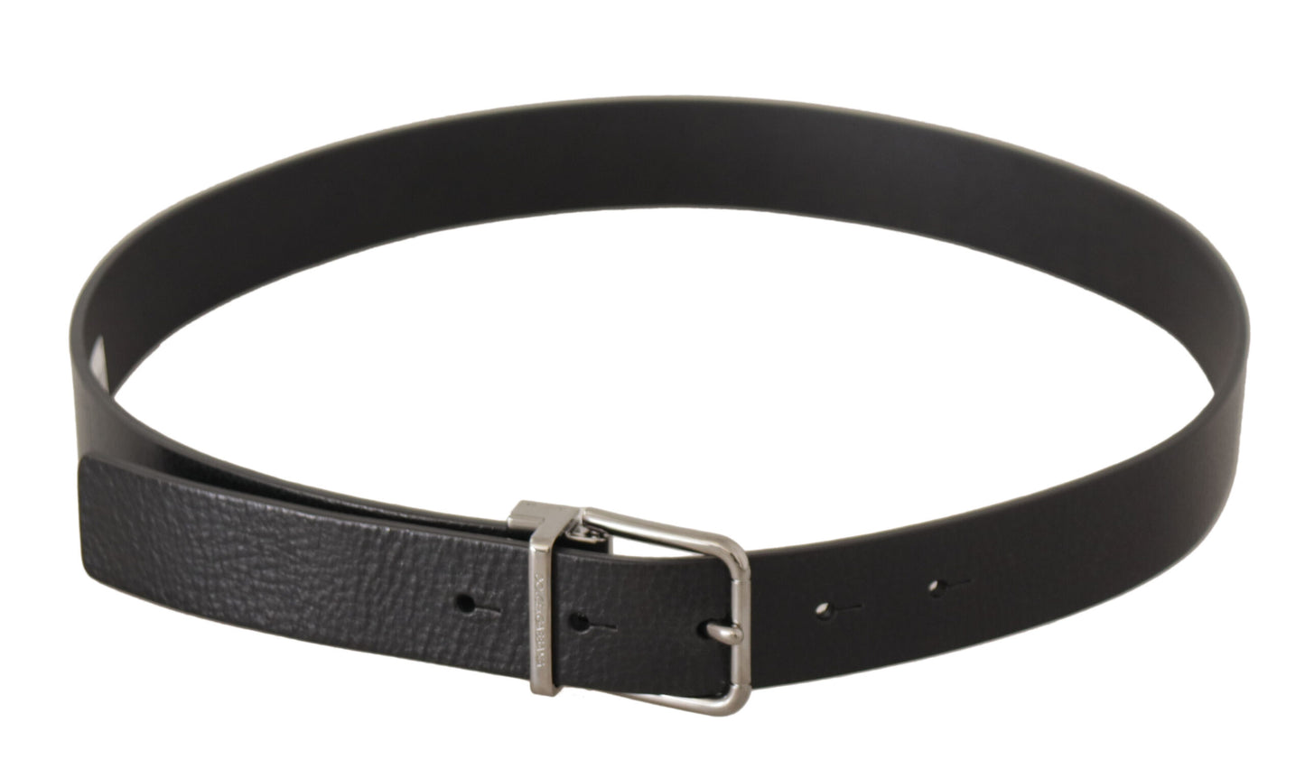 Dolce &amp; Gabbana Ceinture à boucle en métal argenté en cuir uni noir