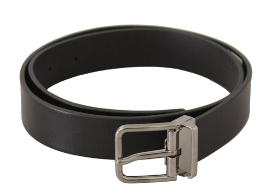 Dolce &amp; Gabbana Ceinture à boucle en métal argenté en cuir uni noir