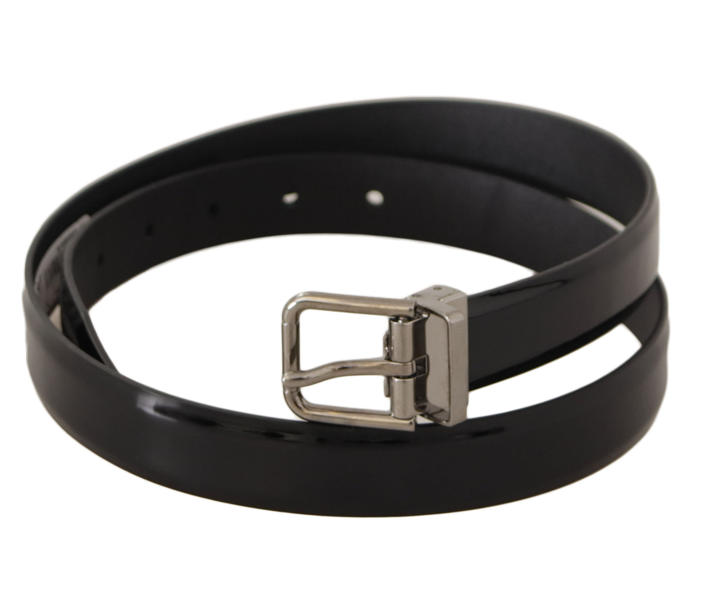 Dolce &amp; Gabbana Ceinture à boucle en métal argenté en cuir de veau noir