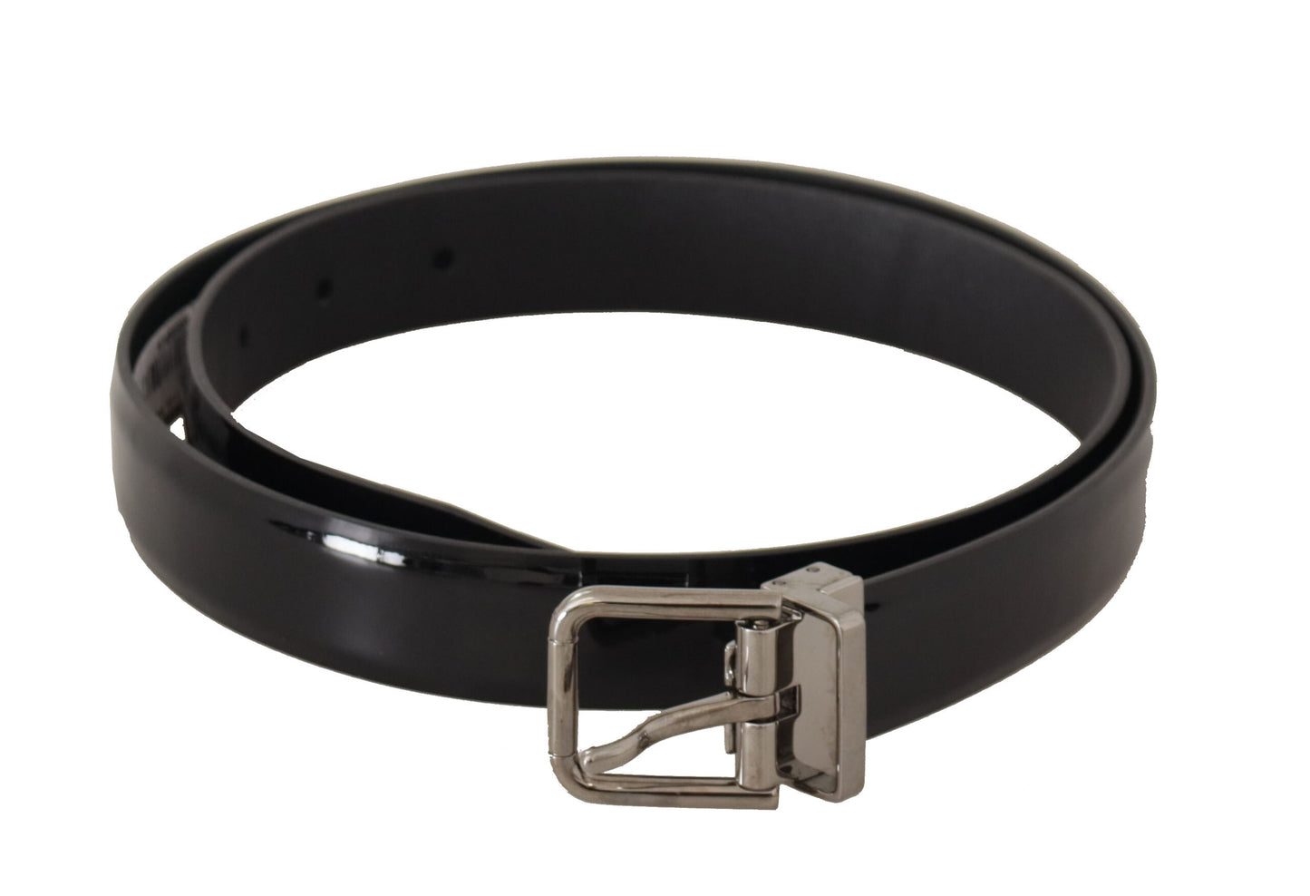 Dolce &amp; Gabbana Ceinture à boucle en métal argenté en cuir de veau noir