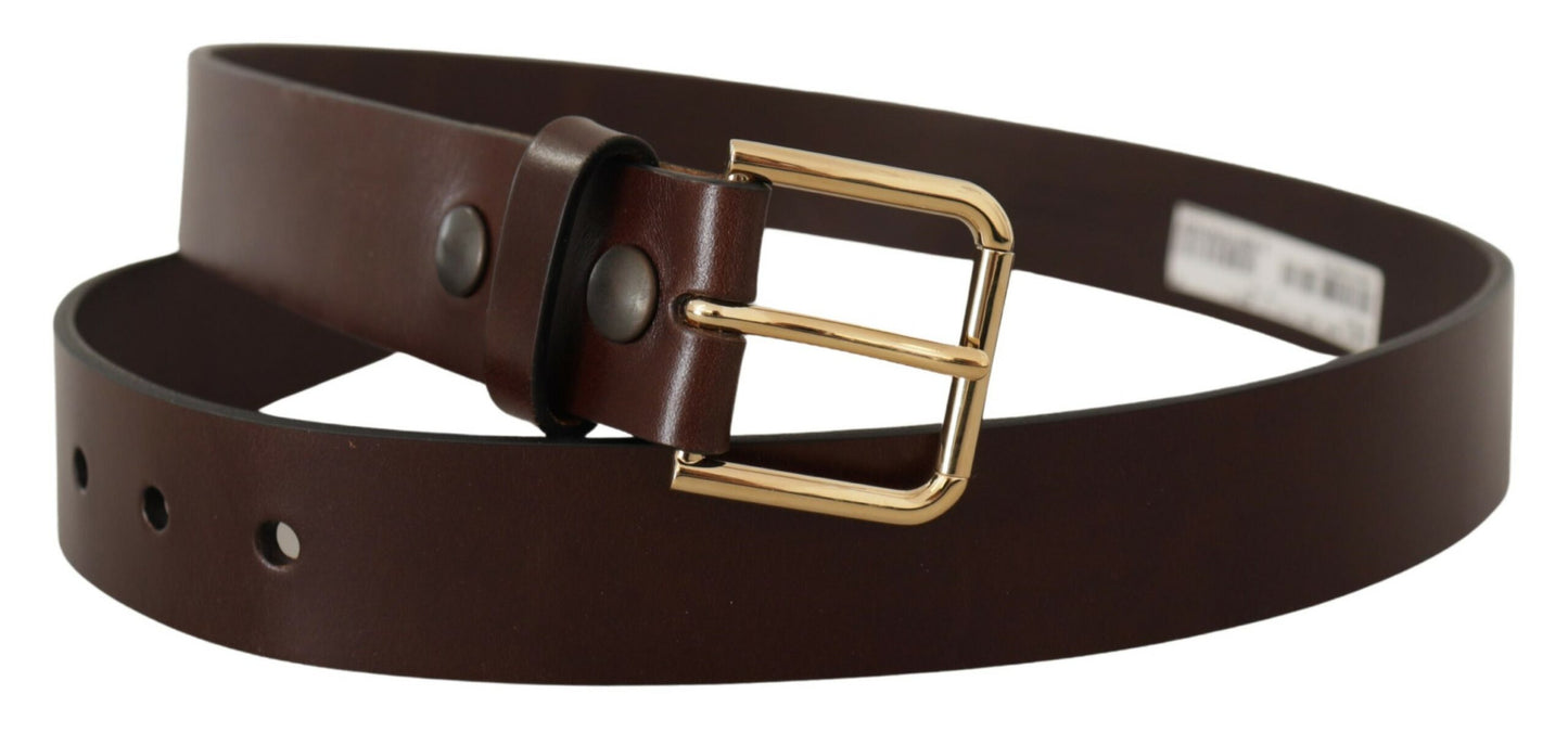 Dolce &amp; Gabbana Ceinture en cuir poli marron avec boucle en métal doré