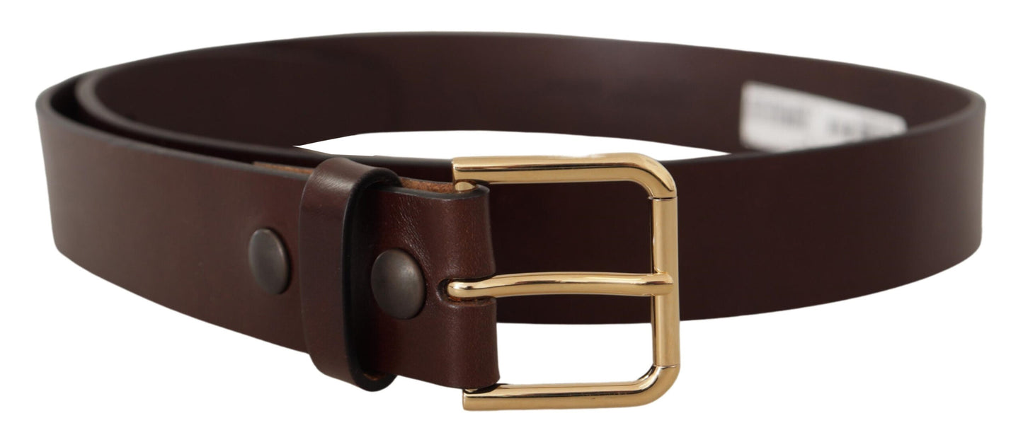 Dolce &amp; Gabbana Ceinture en cuir poli marron avec boucle en métal doré