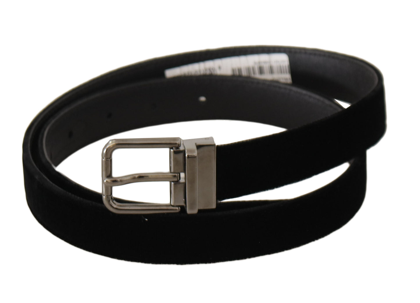 Dolce &amp; Gabbana Ceinture noire à boucle en métal gravé avec logo en velours classique