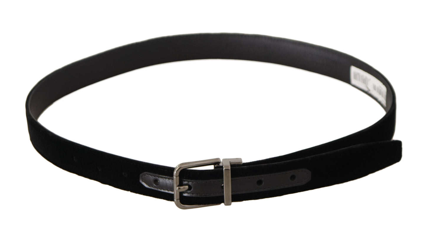 Dolce &amp; Gabbana Ceinture noire à boucle en métal gravé avec logo en velours classique