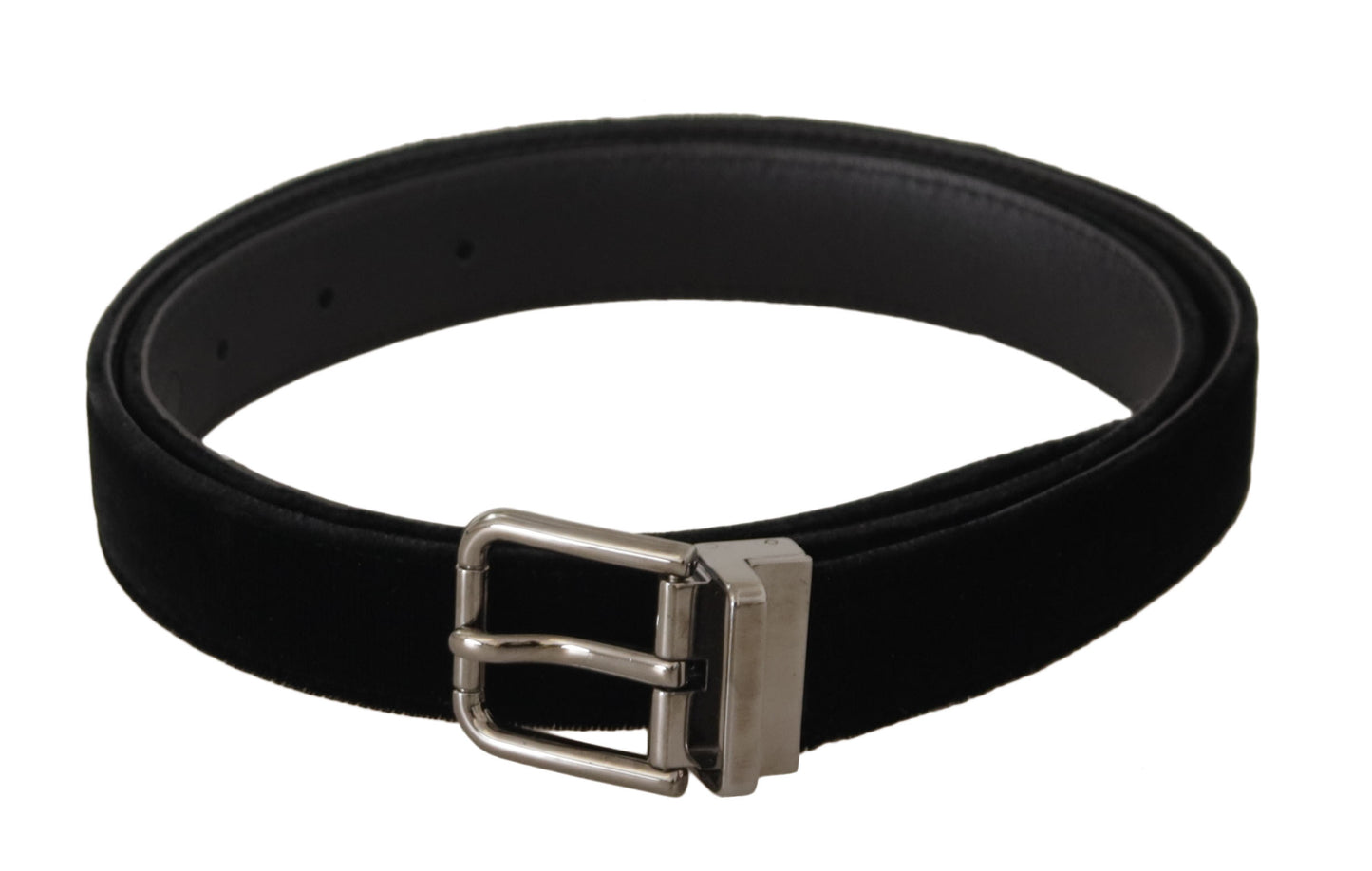 Dolce &amp; Gabbana Ceinture noire à boucle en métal gravé avec logo en velours classique